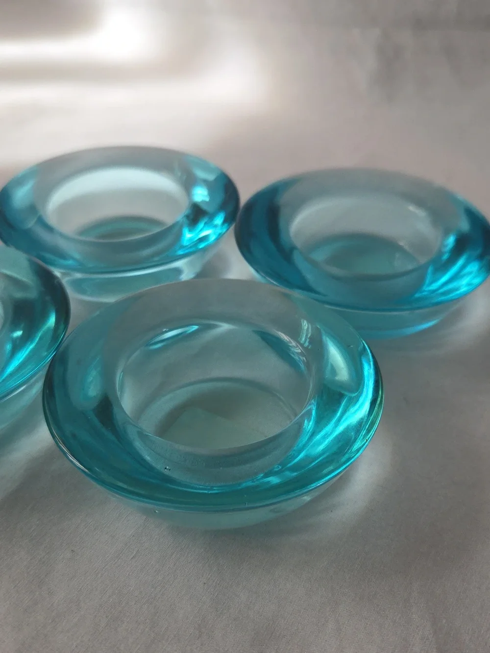 Crate&Barrel 4 Pcs. Aqua Blue Glass Tealight Holders